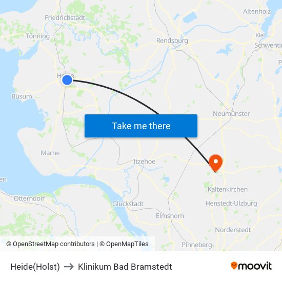 Heide(Holst) to Klinikum Bad Bramstedt map