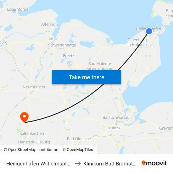 Heiligenhafen Wilhelmsplatz to Klinikum Bad Bramstedt map