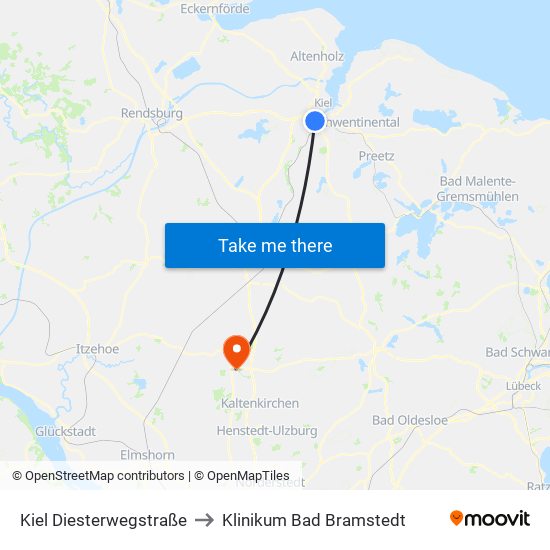 Kiel Diesterwegstraße to Klinikum Bad Bramstedt map