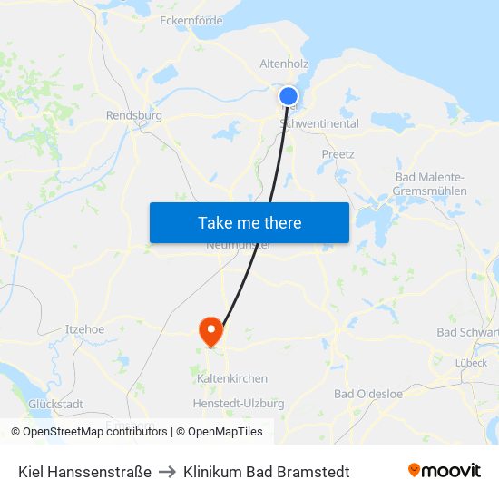 Kiel Hanssenstraße to Klinikum Bad Bramstedt map