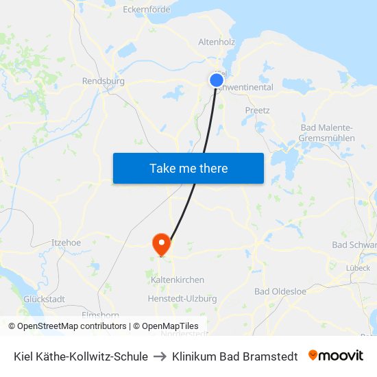 Kiel Käthe-Kollwitz-Schule to Klinikum Bad Bramstedt map