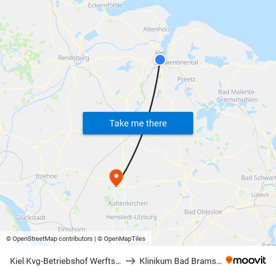 Kiel Kvg-Betriebshof Werftstraße to Klinikum Bad Bramstedt map