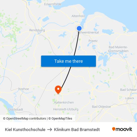 Kiel Kunsthochschule to Klinikum Bad Bramstedt map