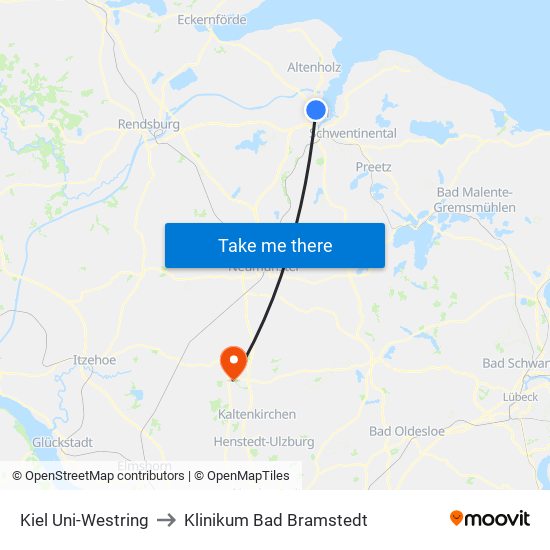 Kiel Uni-Westring to Klinikum Bad Bramstedt map