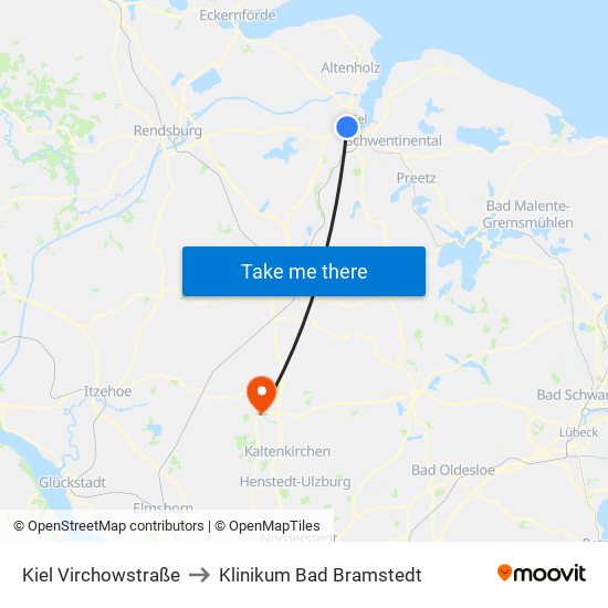 Kiel Virchowstraße to Klinikum Bad Bramstedt map