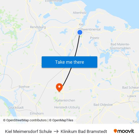 Kiel Meimersdorf Schule to Klinikum Bad Bramstedt map