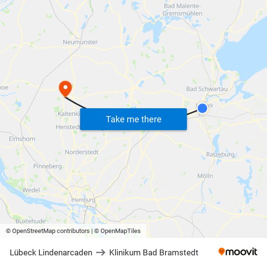 Lübeck Lindenarcaden to Klinikum Bad Bramstedt map