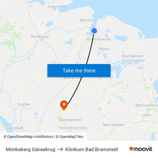 Mönkeberg Gänsekrug to Klinikum Bad Bramstedt map