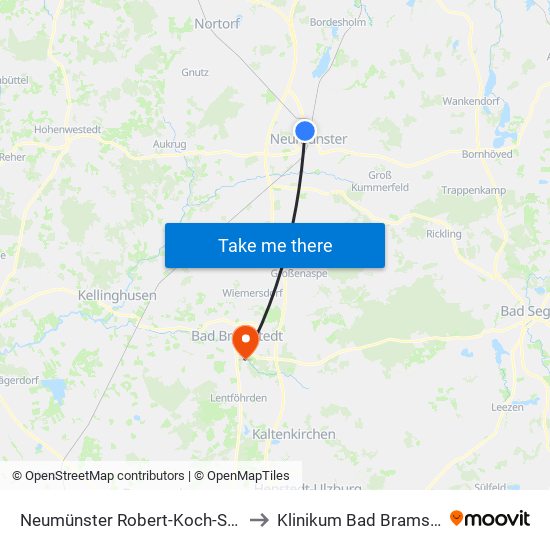 Neumünster Robert-Koch-Straße to Klinikum Bad Bramstedt map