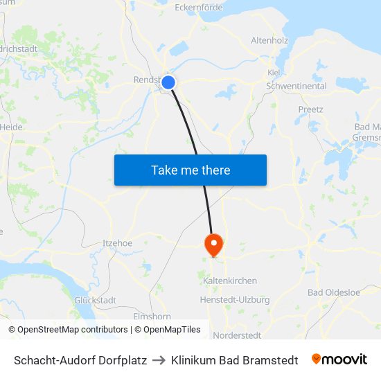 Schacht-Audorf Dorfplatz to Klinikum Bad Bramstedt map