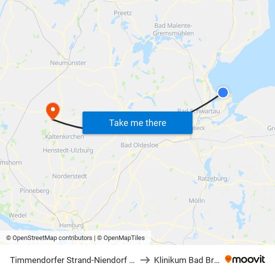 Timmendorfer Strand-Niendorf Schwimmhalle to Klinikum Bad Bramstedt map