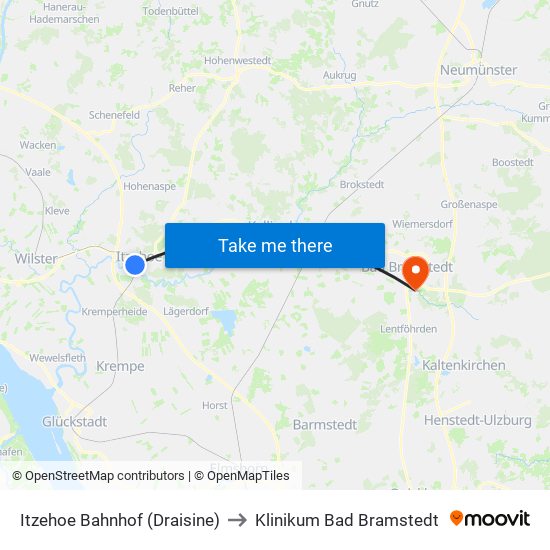 Itzehoe Bahnhof (Draisine) to Klinikum Bad Bramstedt map