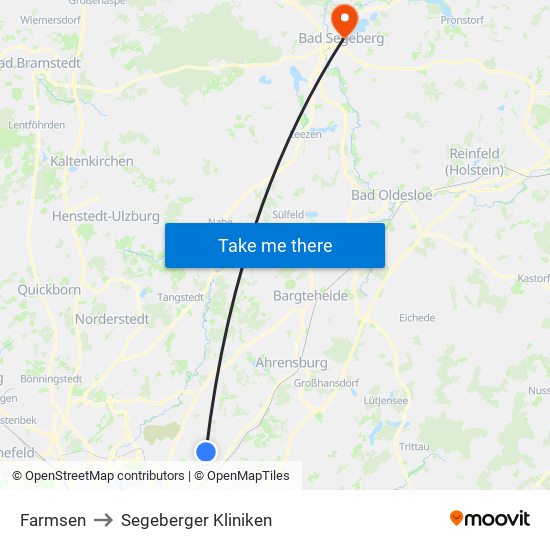 Farmsen to Segeberger Kliniken map