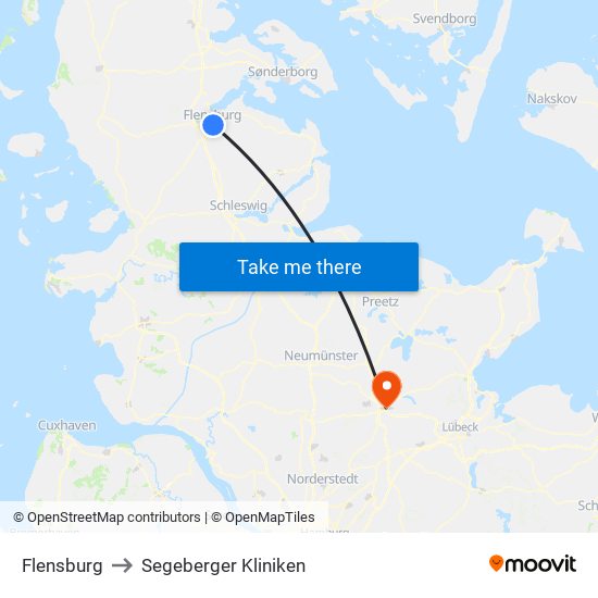 Flensburg to Segeberger Kliniken map