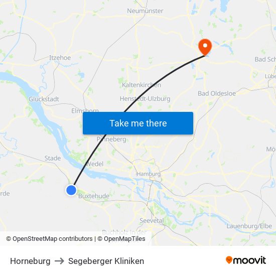 Horneburg to Segeberger Kliniken map