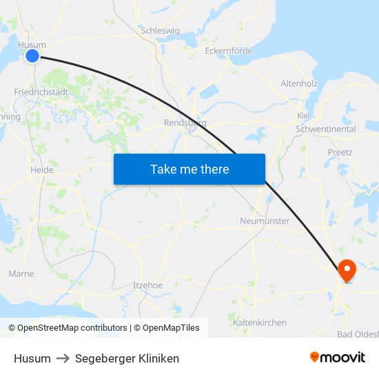 Husum to Segeberger Kliniken map