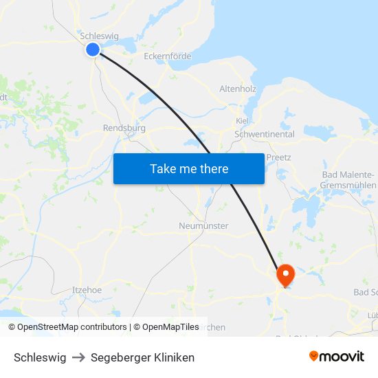 Schleswig to Segeberger Kliniken map