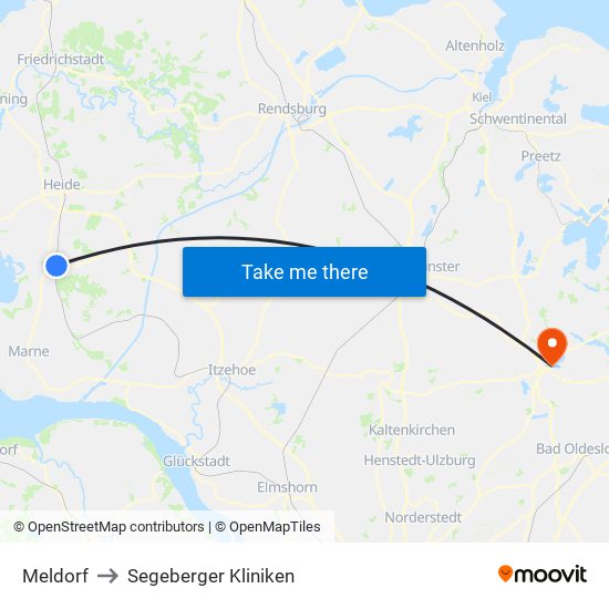 Meldorf to Segeberger Kliniken map