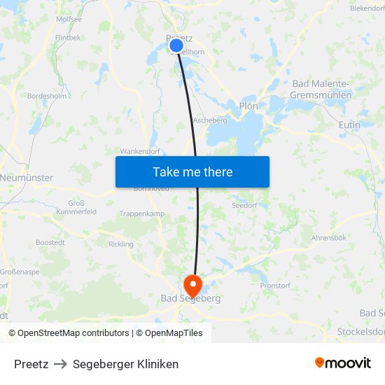 Preetz to Segeberger Kliniken map