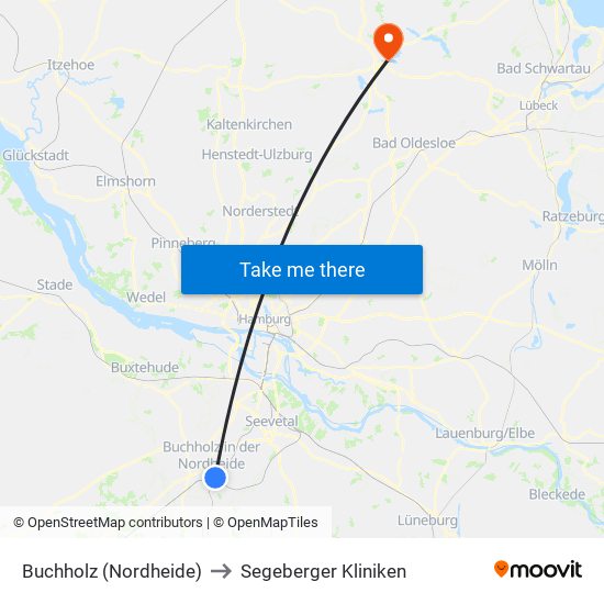 Buchholz (Nordheide) to Segeberger Kliniken map