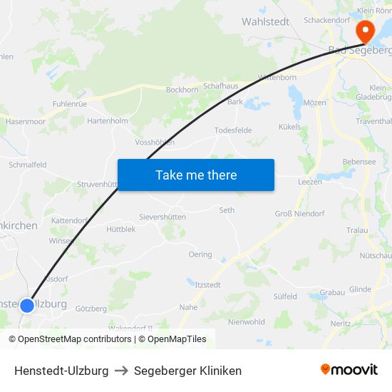 Henstedt-Ulzburg to Segeberger Kliniken map