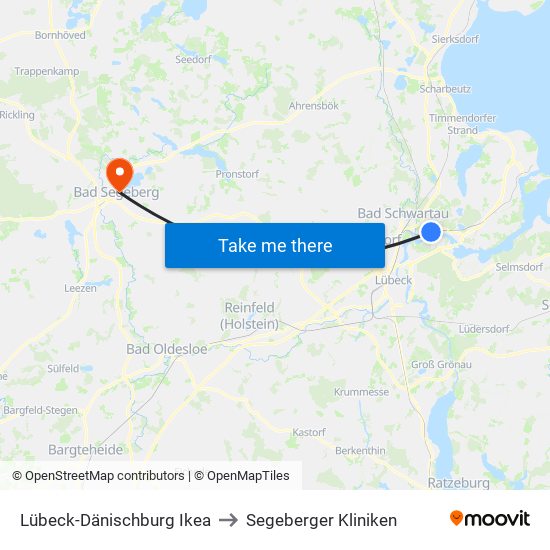 Lübeck-Dänischburg Ikea to Segeberger Kliniken map