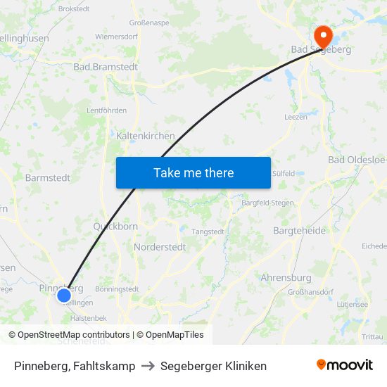Pinneberg, Fahltskamp to Segeberger Kliniken map