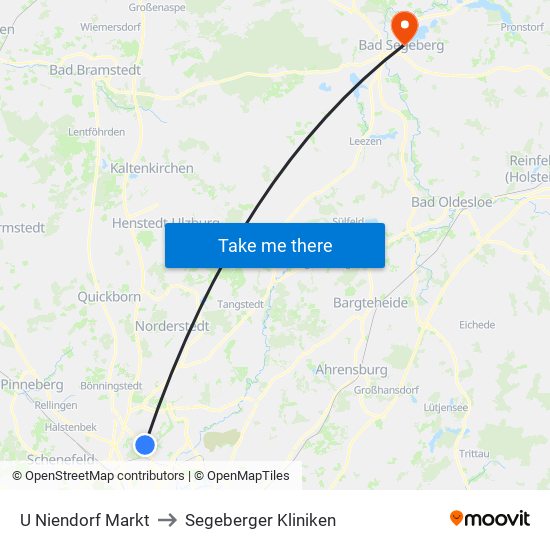 U Niendorf Markt to Segeberger Kliniken map