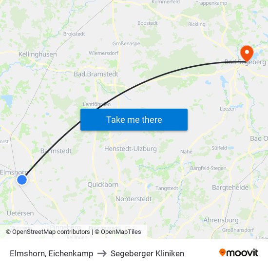 Elmshorn, Eichenkamp to Segeberger Kliniken map
