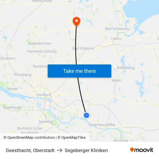 Geesthacht, Oberstadt to Segeberger Kliniken map