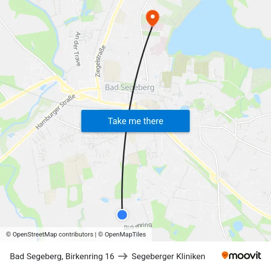 Bad Segeberg, Birkenring 16 to Segeberger Kliniken map