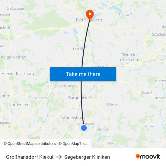 Großhansdorf Kiekut to Segeberger Kliniken map
