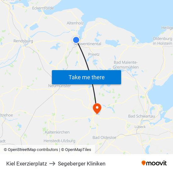 Kiel Exerzierplatz to Segeberger Kliniken map