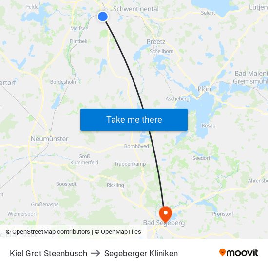 Kiel Grot Steenbusch to Segeberger Kliniken map
