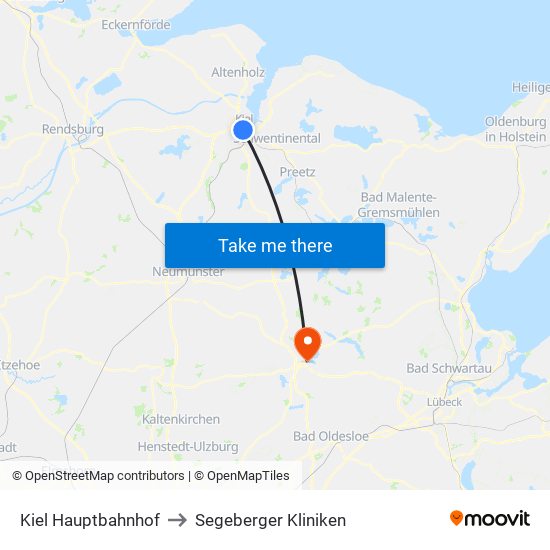 Kiel Hauptbahnhof to Segeberger Kliniken map