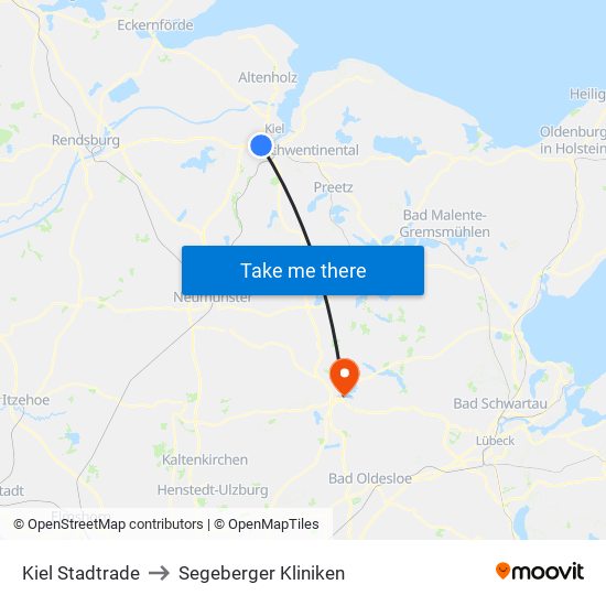 Kiel Stadtrade to Segeberger Kliniken map