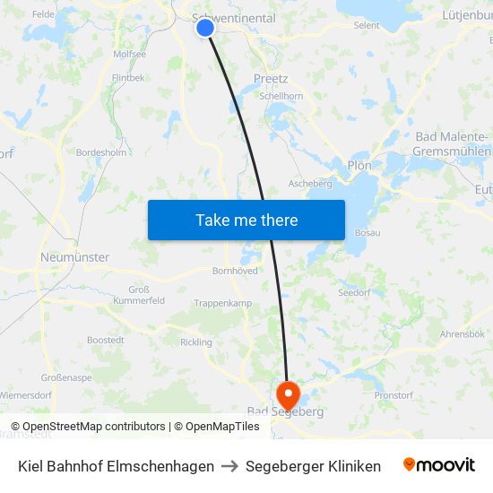 Kiel Bahnhof Elmschenhagen to Segeberger Kliniken map