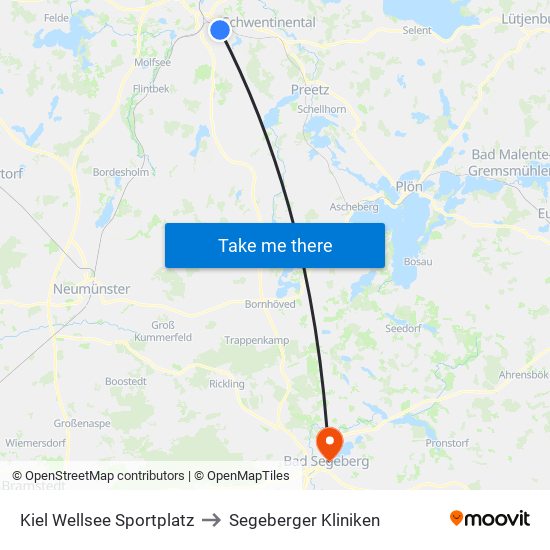 Kiel Wellsee Sportplatz to Segeberger Kliniken map