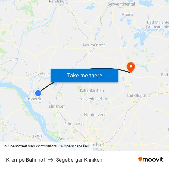 Krempe Bahnhof to Segeberger Kliniken map
