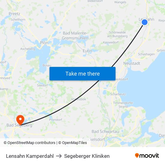 Lensahn Kamperdahl to Segeberger Kliniken map