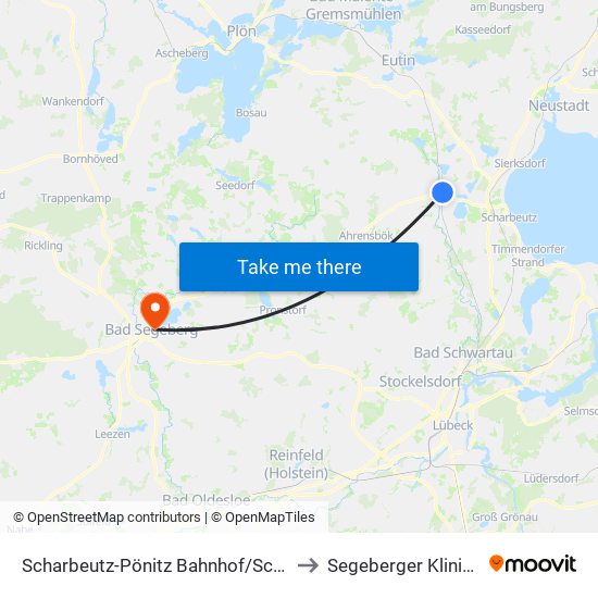 Scharbeutz-Pönitz Bahnhof/Schule to Segeberger Kliniken map