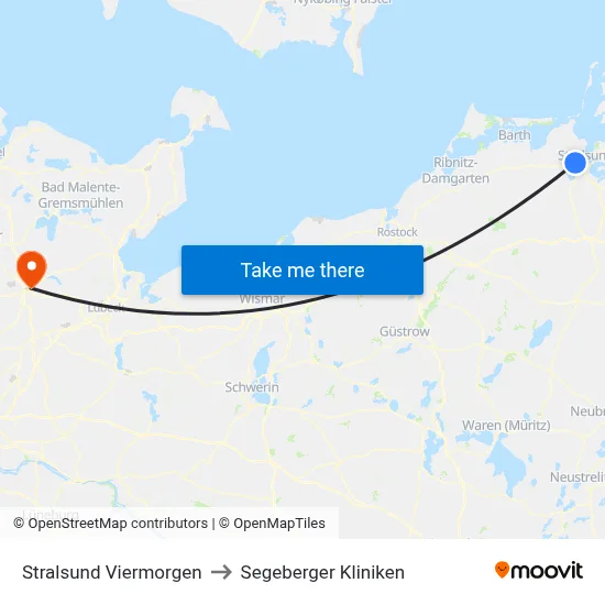 Stralsund Viermorgen to Segeberger Kliniken map