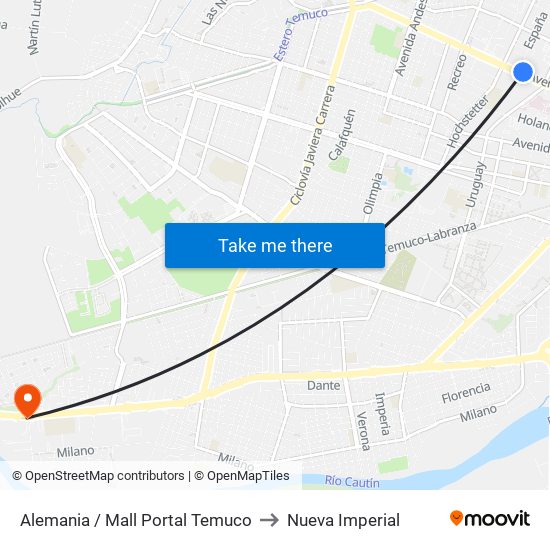 Alemania / Mall Portal Temuco to Nueva Imperial map