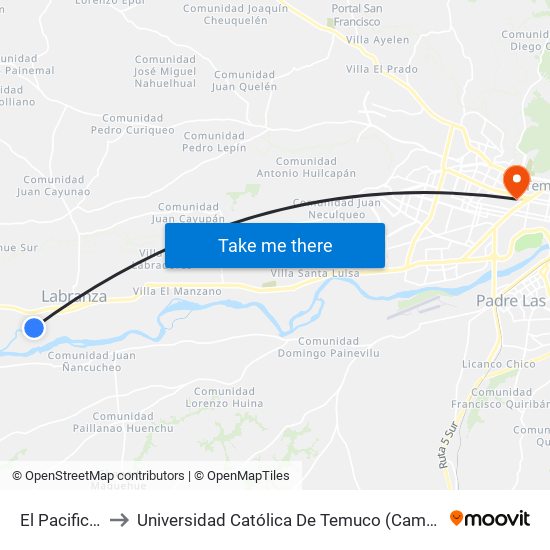 El Pacifico, 972 to Universidad Católica De Temuco (Campus San Francisco) map