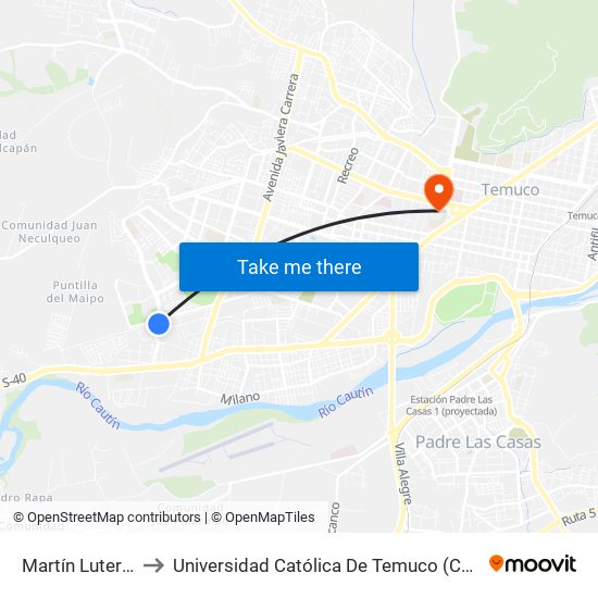 Martín Lutero, 01706 to Universidad Católica De Temuco (Campus San Francisco) map