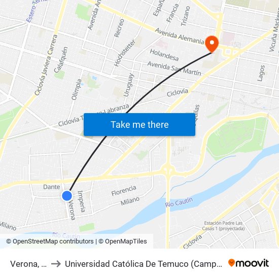 Verona, 2002 to Universidad Católica De Temuco (Campus San Francisco) map