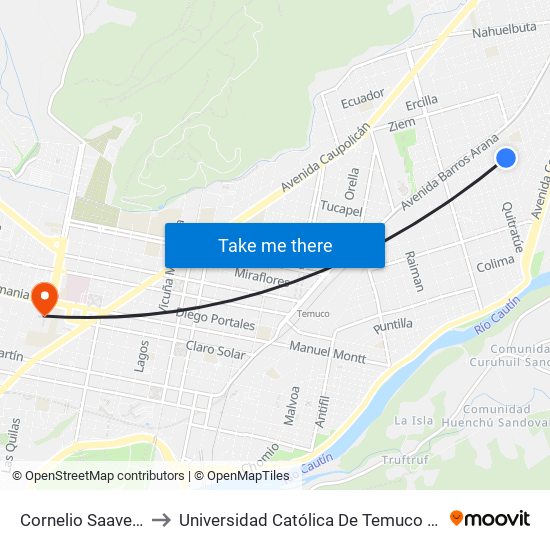 Cornelio Saavedra / Comuy to Universidad Católica De Temuco (Campus San Francisco) map