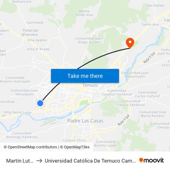 Martín Lutero, 2463 to Universidad Católica De Temuco Campus Norte San Juan Pablo II map