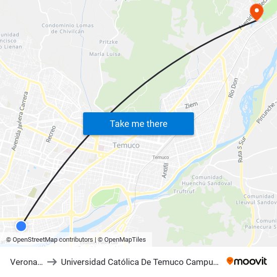 Verona, 2002 to Universidad Católica De Temuco Campus Norte San Juan Pablo II map