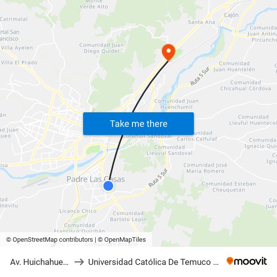 Av. Huichahue / Pasaje Rayén to Universidad Católica De Temuco Campus Norte San Juan Pablo II map